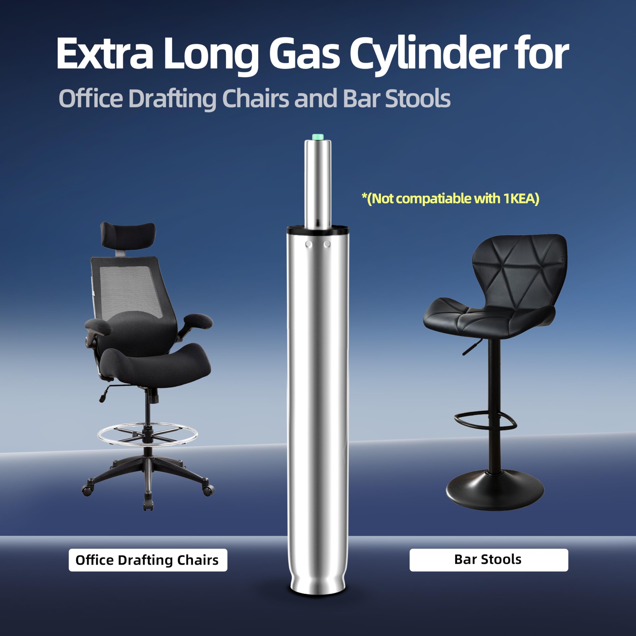 Ressort à gaz extra long - Longueur totale : 355 mm - 555 mm - Pour tabouret de bar, tabouret pivotant, hauteur réglable jusqu'à 450 kg, diamètre 50 mm (pas pour 1KEA et Topstar), TÜV, classe 4
