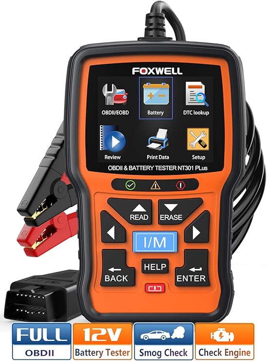 FOXWELL NT301 Plus OBD2 Scanner with 12V Battery Tester, 2 in 1