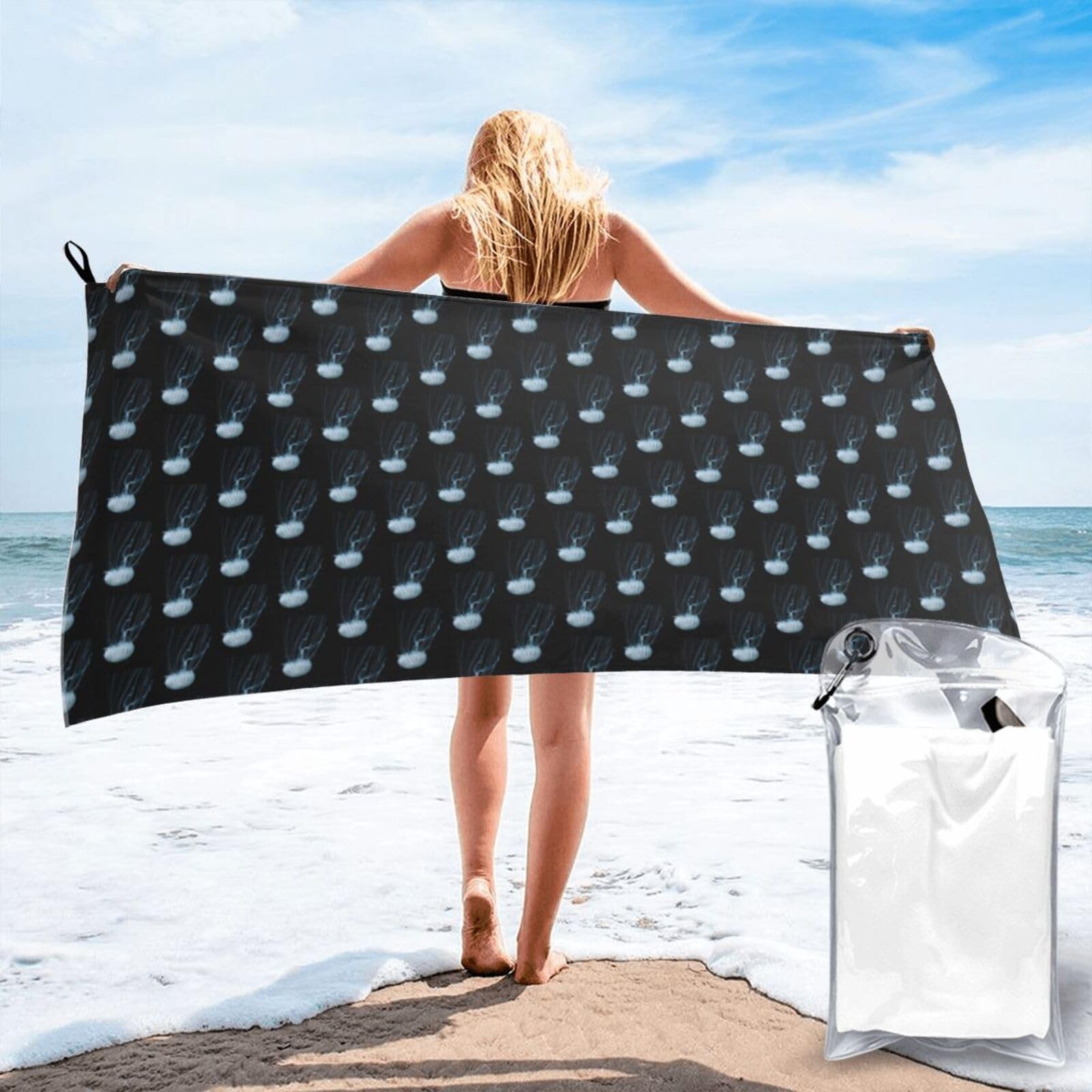 FHIZOAL Jellyfish Quick Dry Towel Microfibre Towel Super Absorbent Ultra Compact Gym Sports Beach Camping Travel