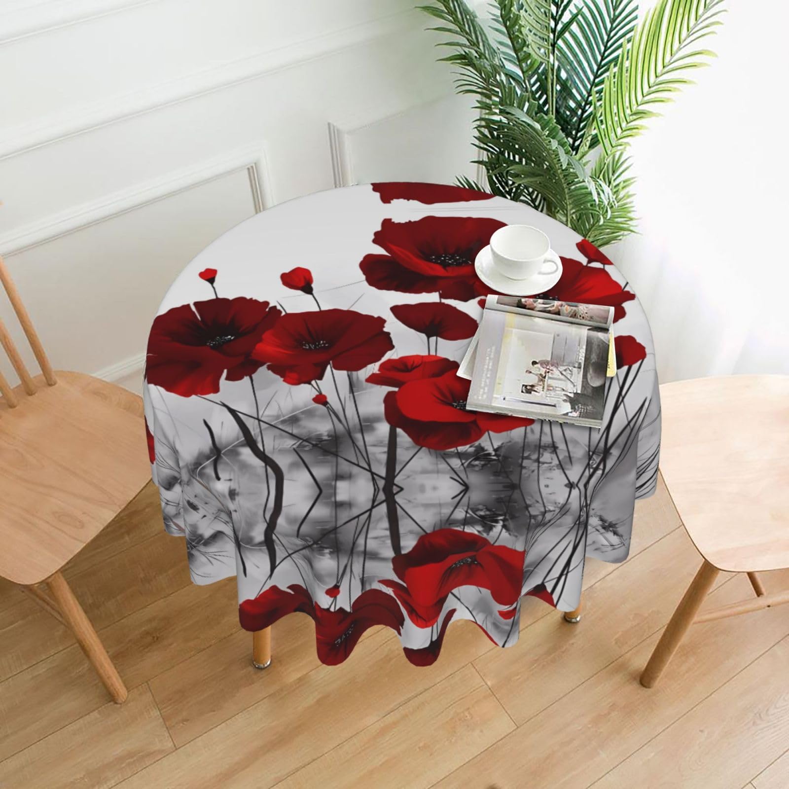 hhxvcv Red Poppy Flower Round Tablecloth – Dining Table Cover