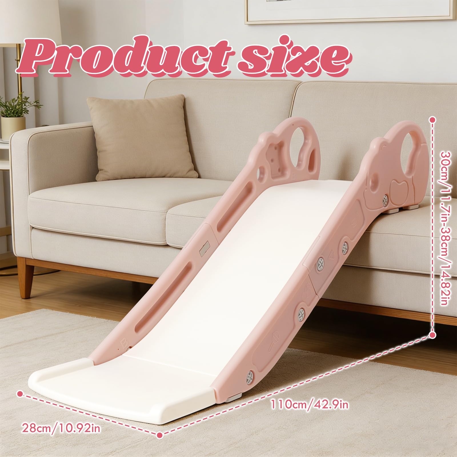 Rutsche für Kinder, Indoor Rutsche für Bett & Sofa, Kleinkind Bettseitenrutsche mit Rutschfester Basis, Montessori-Spielzeug Rosa