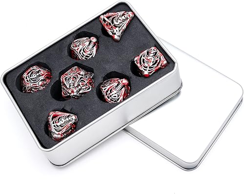 Miniatura 4 de Juego de dados DND de metal hueco, calaveras, manchas de sangre antiguas, juego de 7 piezas para Dungeons and Dragons RPG MTG, D&D Pathfinder