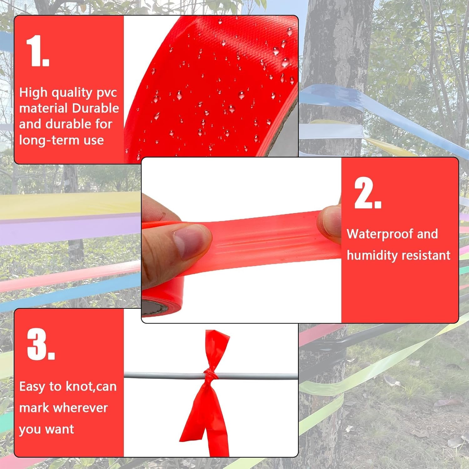 MHUGV 蛍光マーキング ネオンライトストリップ付き、多目的プラスチックストリップ、非粘着ツリーマーキング レッド 50個