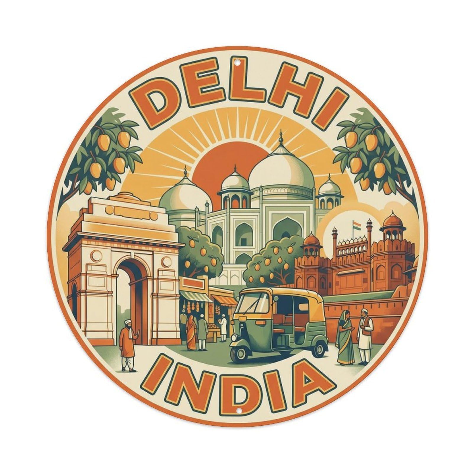 Vintage Travel Delhi India India Gate Vintage Metal Tin Sign Plaque Wall Decor for Cafe, Club Bar, Office, Garden Metal Poster 8x8Inch