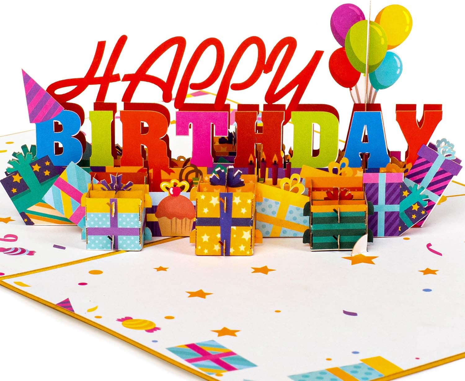 Paper Love Happy Birthday Pop Up Cards for Adults and Kids - 5" x 7" Cover - Includes Envelopes and Note Tags (Happy Birthday)