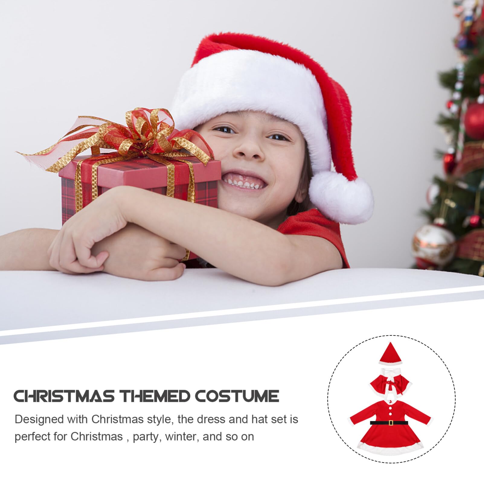 1 Ensemble De Costume De Père Noël Pour Filles : Costume De Noël Pour Filles Robe À Manches Longues Avec Châle Et