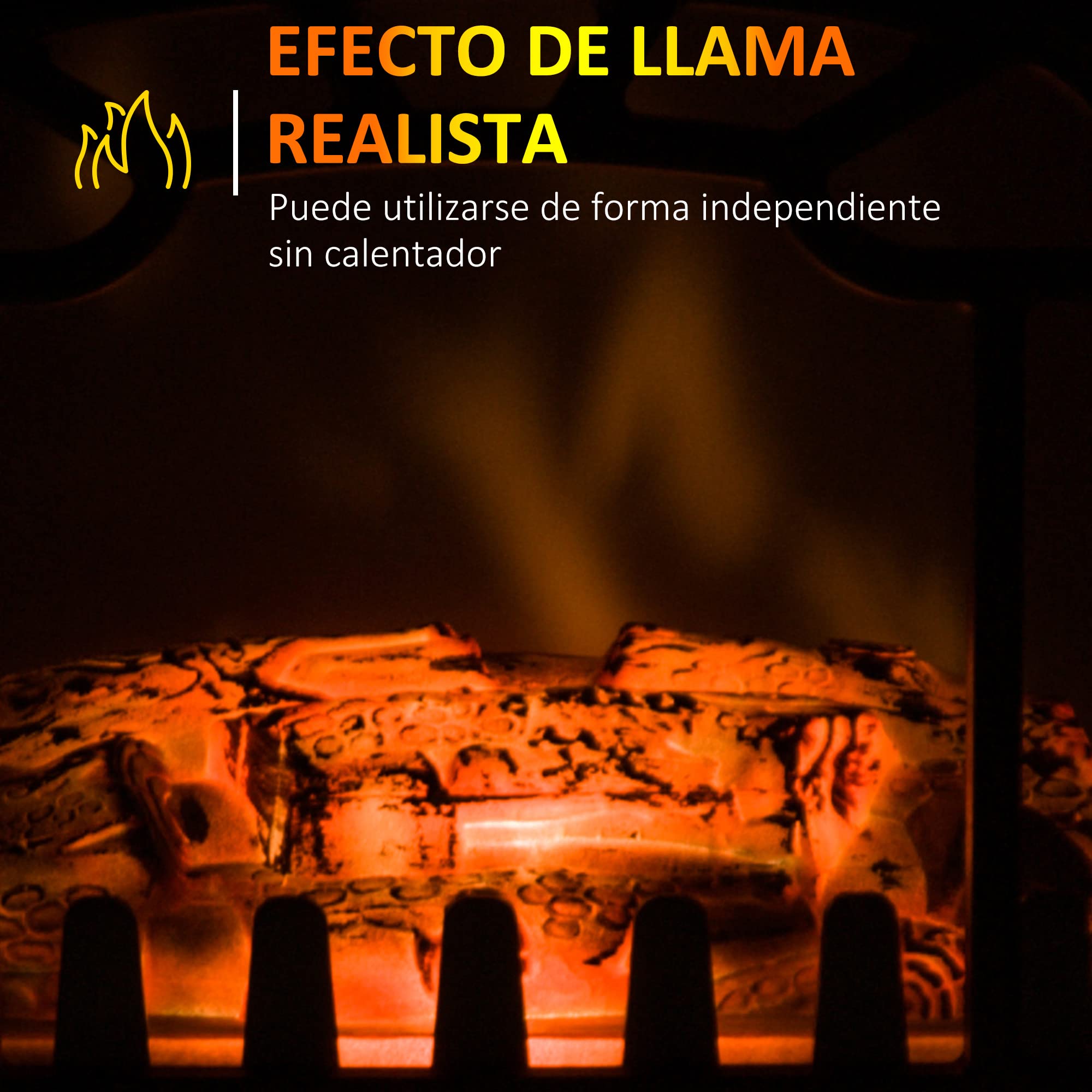 HOMCOM Chimenea Eléctrica Portátil 925W/1800W Calentador de Chimenea con Efecto de Llama Termostato y Protección contra Sobrecalentamiento para Salas 18-24 m² 36x25,5x41,5 cm Negro