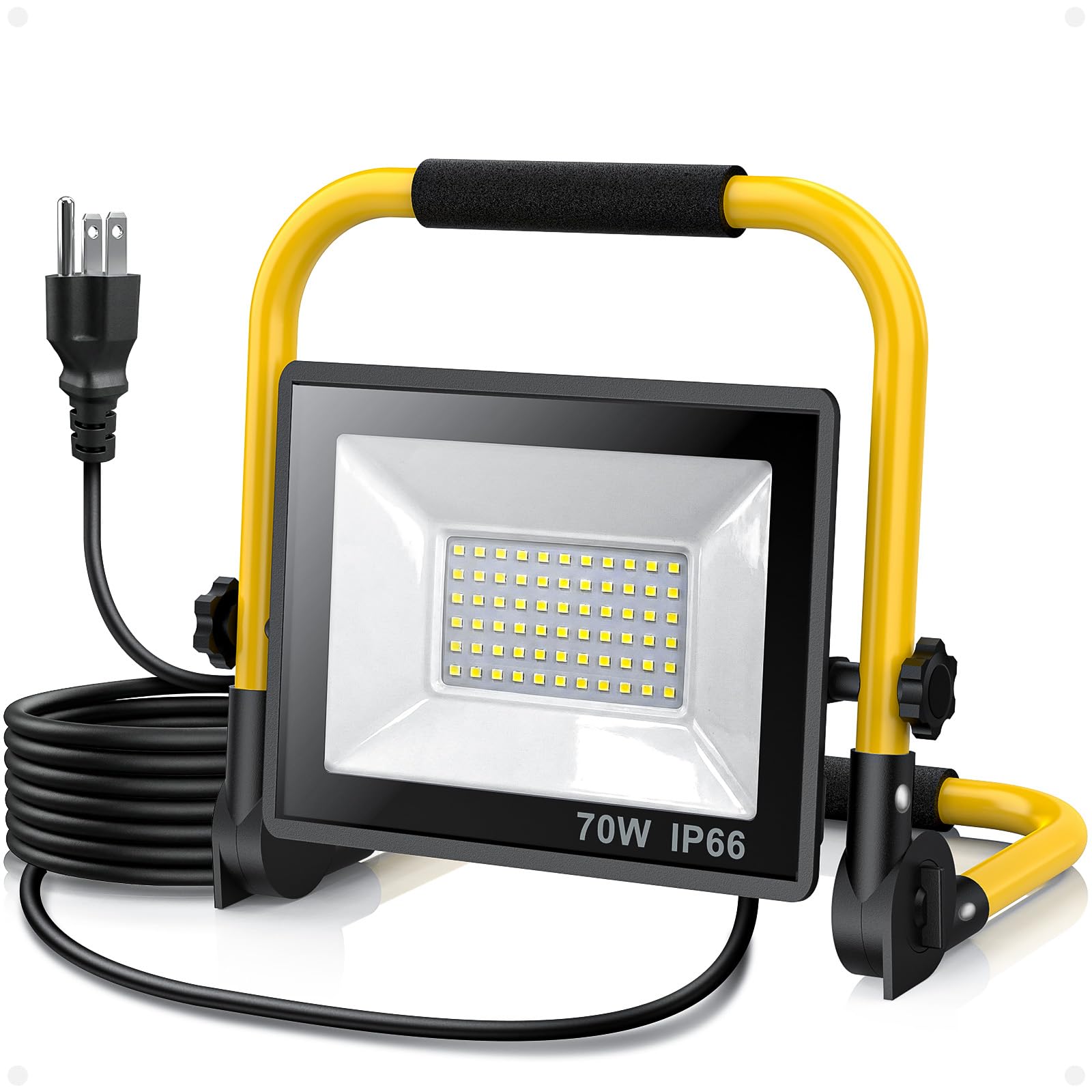 Lampa robocza LED, 10000 lumenów, przenośna lampa robocza ze stojakiem, 72 diody LED COB 6500 K, wodoodporne światła zewnętrzne IP66, regulowane 360°, mechaniczne światło do garażu, budownictwa