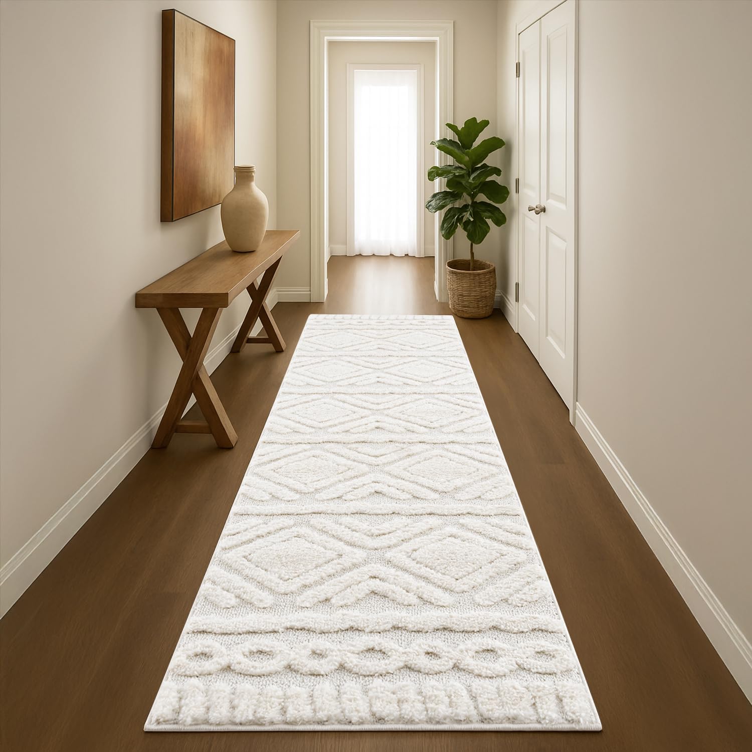 Maschinenwaschbarer Läufer-Teppich, Boho Design, Rutschfest & Ultradünn (5x...), Blau/Weiß Für Flur, Küche, Büro