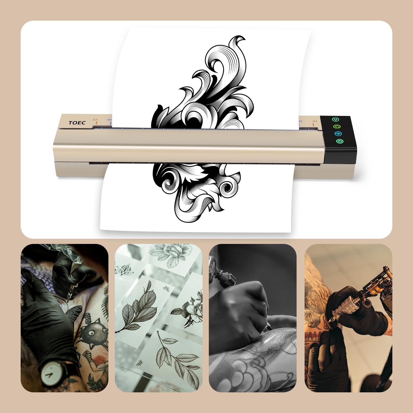 ATOMUS Tattoo Transfer Template Machine Mini imprimante photocopieuse Thermique avec 5 Feuilles de Papier de Transfert de Tatouage Portable USB WiFi Tattoo Printer