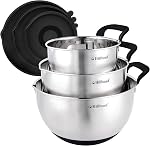 Hillbond Mélanger les bols avec BPA Bouteilles de nichoirs étanches à l'air avec pourriture, poignée en silicone et semelles antidérapantes pour cuisson, bols de mélange en acier inoxydable Lave-vaisselle sans danger, 1.5, 3, 5 QT (Rouge)