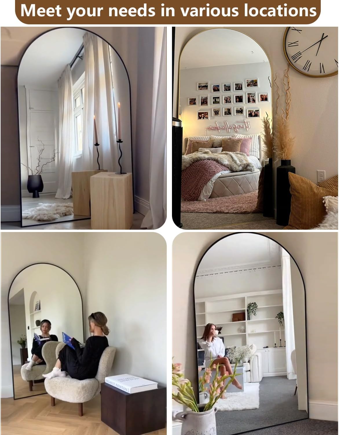 Large Arched Full Length Mirror with Stand 76x34, Freestanding Floor Mirror or Wall Mounted, Tall Body Mirror with Aluminum Frame for Bedroom, Living Room, Gold - Image 5