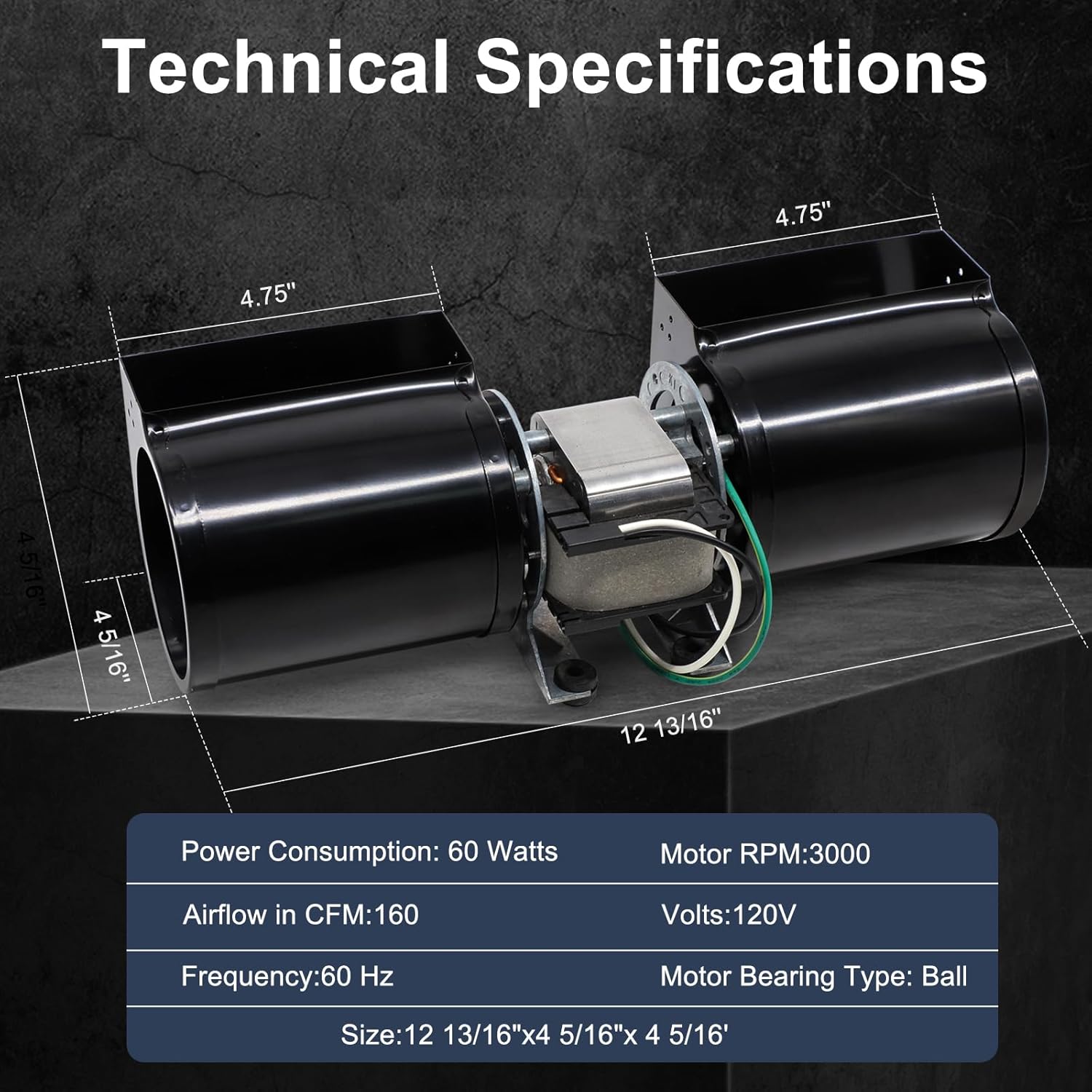 GFK-160 Fireplace Blower Fan for Heat-N-Glo, Heat and Glow, Heat&Glo, Hearth and Home, Superior, Quadra-Fire Fireplace, GFK-160A Blower with Power Cord for FAB-1600 FAB-1100 HB-RB168 1601881.