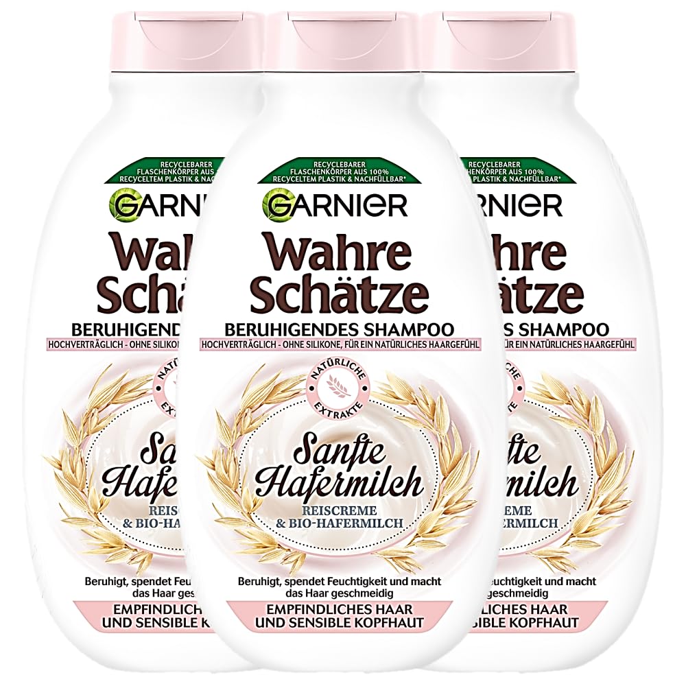 Garnier True Treasures Soothing Shampoo Gentle Oat Milk for Sensitive Hair and Sensitive Scalp 3 x 250 ml