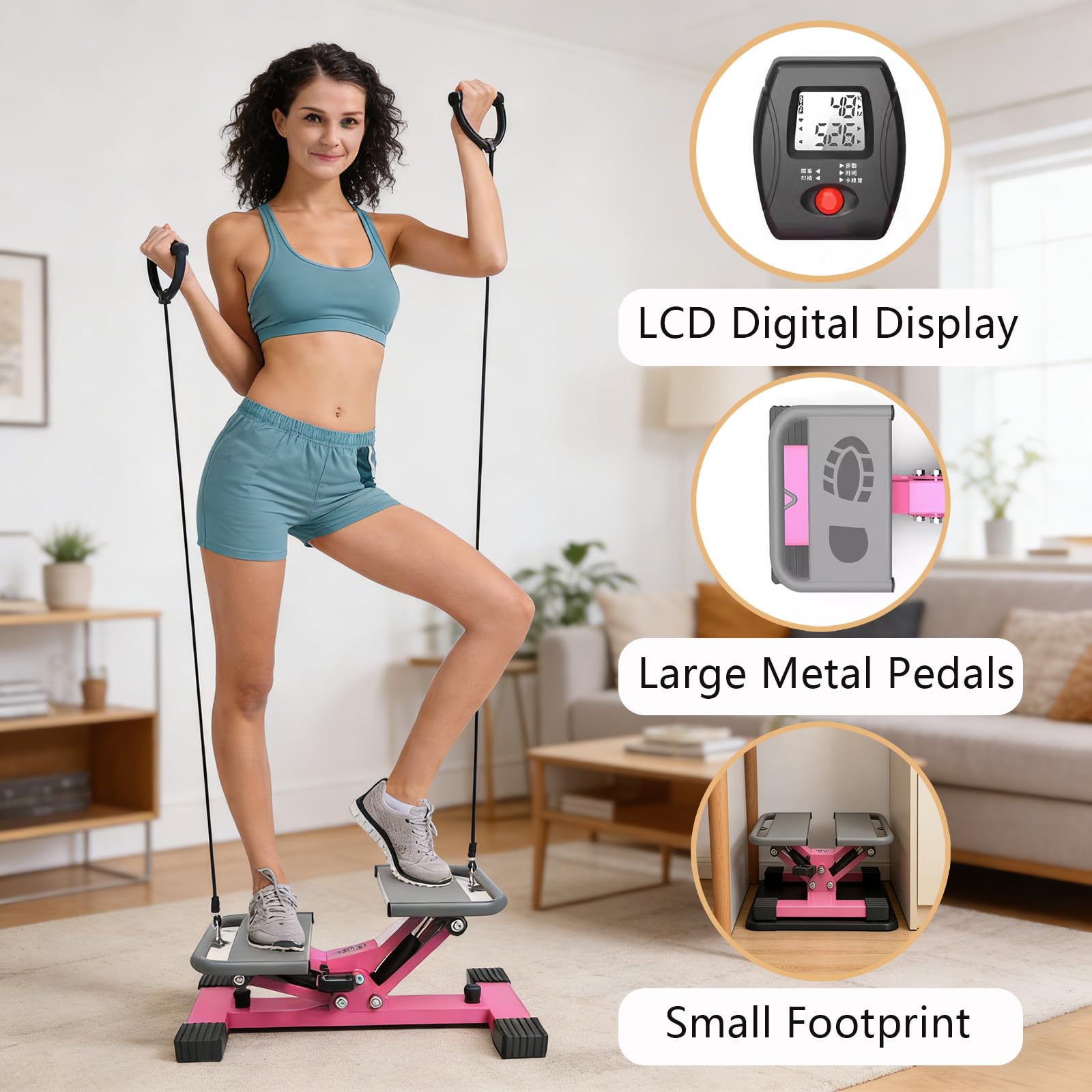 JSDMBD Stepper Fitness Casa Pedana Vibrante Meccanismo di pedalata a V, display LED multifunzionale, asta idraulica, piccolo attrezzo fitness per dimagrire le gambe, per uomini e donne