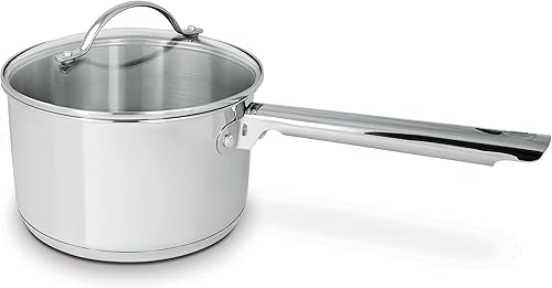 Cuisinox Cacerola de lujo cubierta de acero inoxidable con tapa de vidrio, 1.4 cuartos de galón