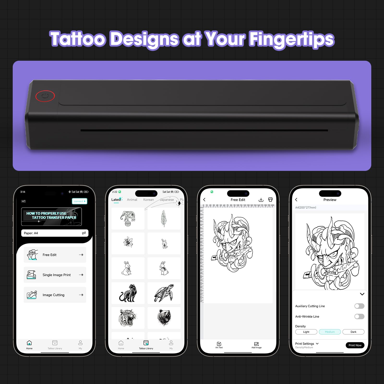 INKin H1 Impresora Térmica Tatuaje Bluetooth Inalámbrica USB Compatible Smartphone