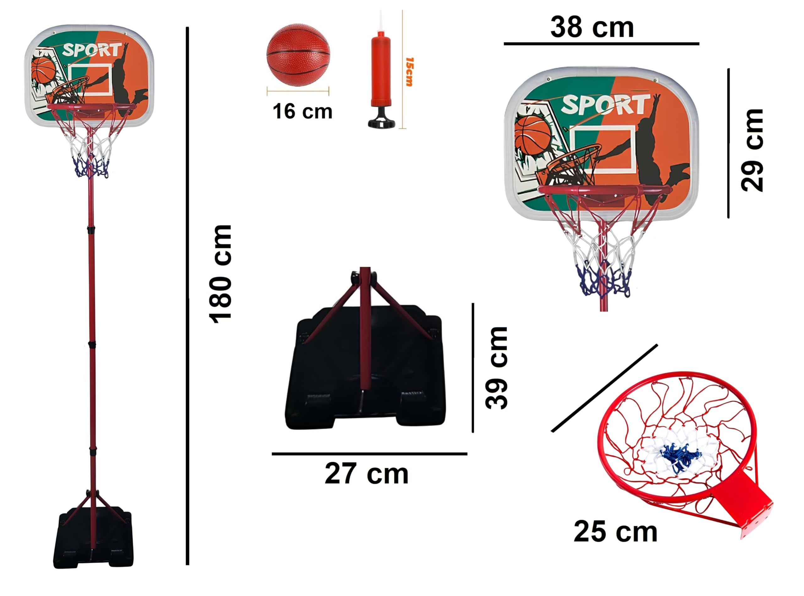 Koszykówka z poziomem wysokości 180 cm regulowana od 110 cm do 180 cm kosz do koszykówki wewnątrz na zewnątrz z podstawą do napełniania metalowy kosz z pompką kulkową z regulacją wysokości