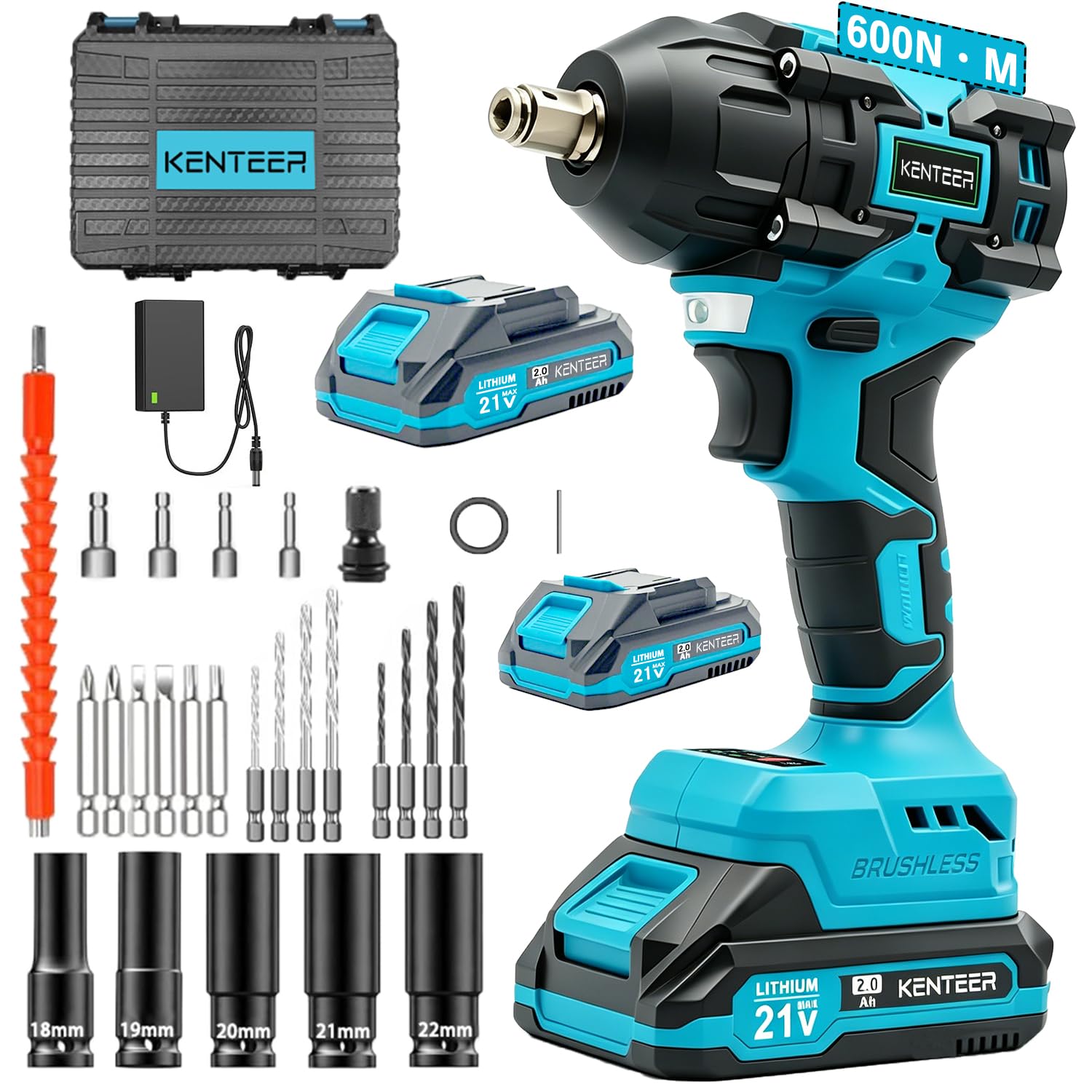 ラスト1個！特価！新品未使用品！ブラシレス21V電動インパクトレンチ！21Vバッテリー２個付き！充電器付き！350N マキタ互換あり ソケット付きフルセット！ Amazon | 電動インパクトレンチ 21V 600Nm ブラシレスモーター 充電式