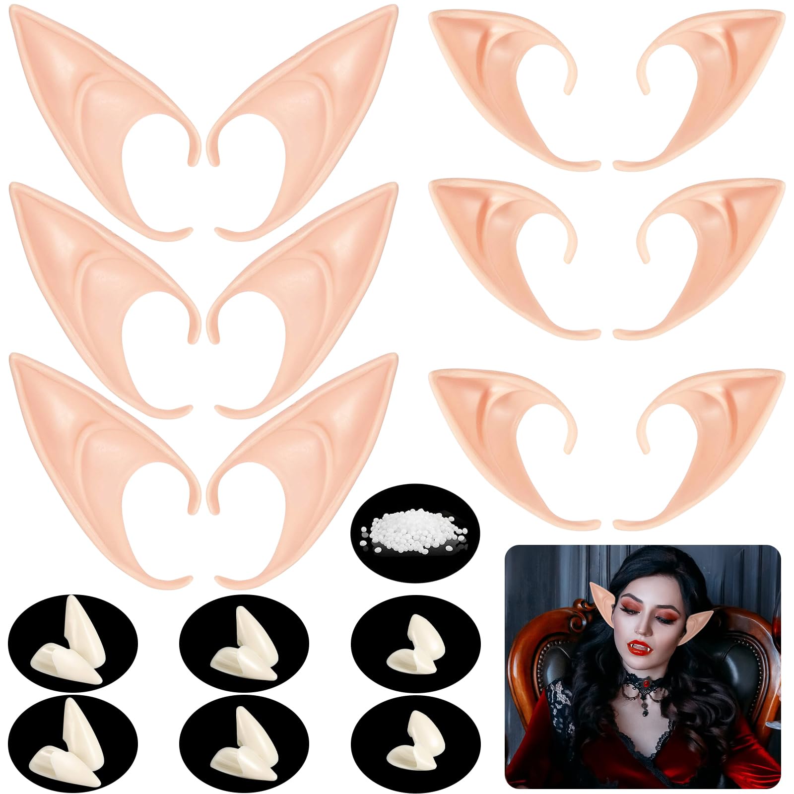 Lot De 4 Paires Dents De Vampire Halloween – Tailles 13 à 19 Mm, Avec Colle, Pour Cosplay Et Fêtes Effrayantes