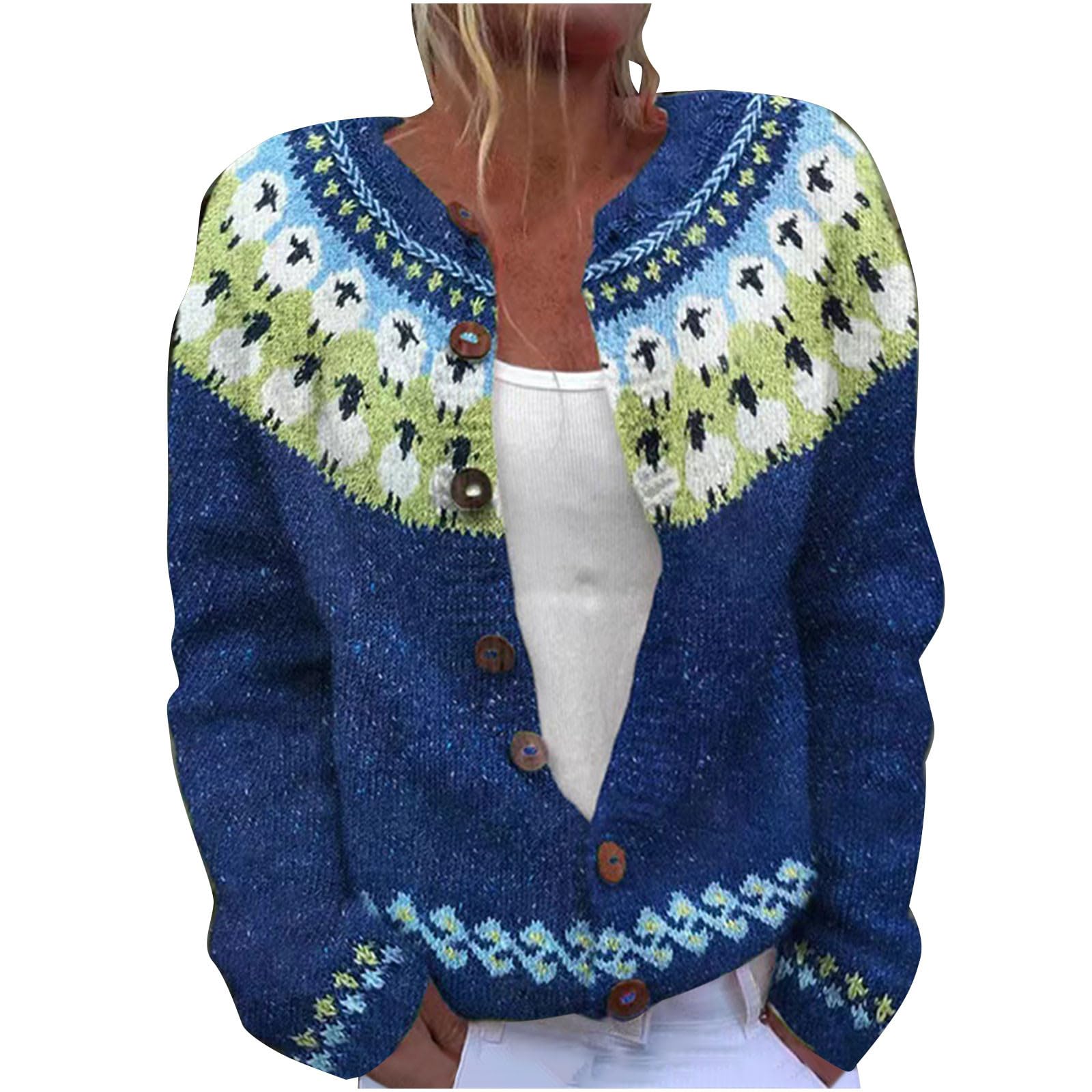 Womens Fair Isle Cardigan Sweaters Casual Button Down Coats Long Sleeve Western Ethnic Outerwear Winter Warm Knitwear