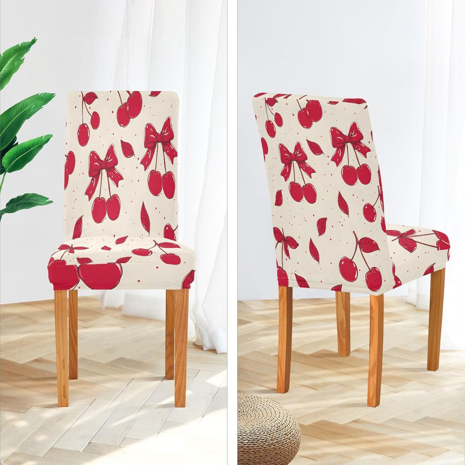 ALAZA Chair Covers for Dining Room, Red Bow Cherry Stretch Chair Cover Sets Chair Protector Removable Washable for Ktichen Restaurant Hotel