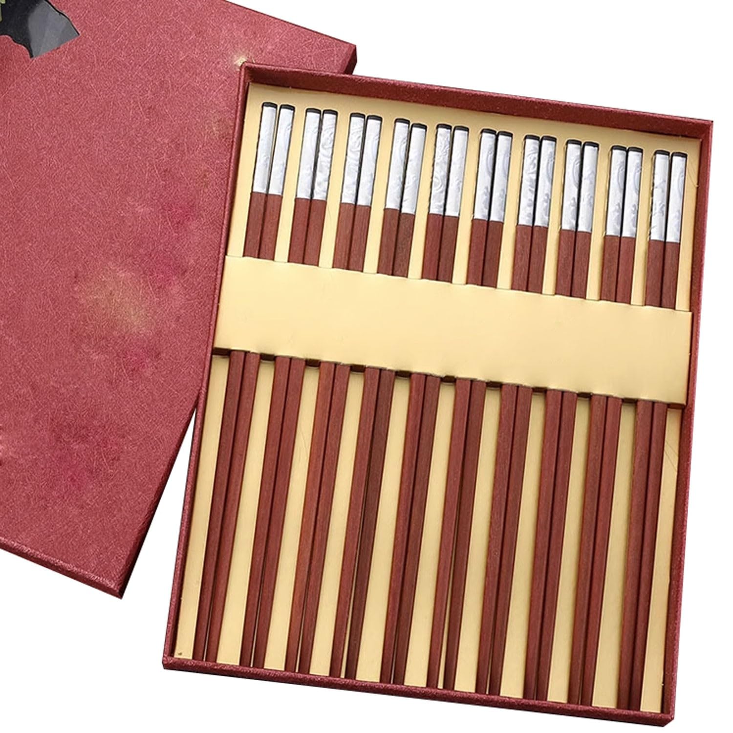 Bacchette per Principianti, Bacchette in Metallo, 10 Paia di Bacchette per Uso Domestico, Bacchette Antiscivolo, Set Regalo(Larghezza 25 cm)