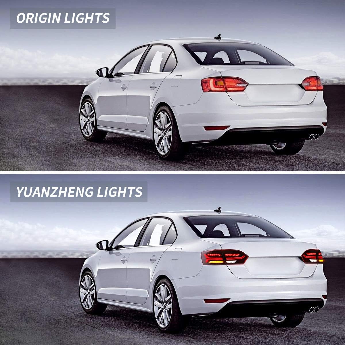 VLAND LED Tail Lights for Jetta Sagitar Sedan 2011-2014 (NOT for LED models, NOT for 2013 GLI) Assembly with Sequential Turn Signal, Driver & Passenger Side, Red Lens Style