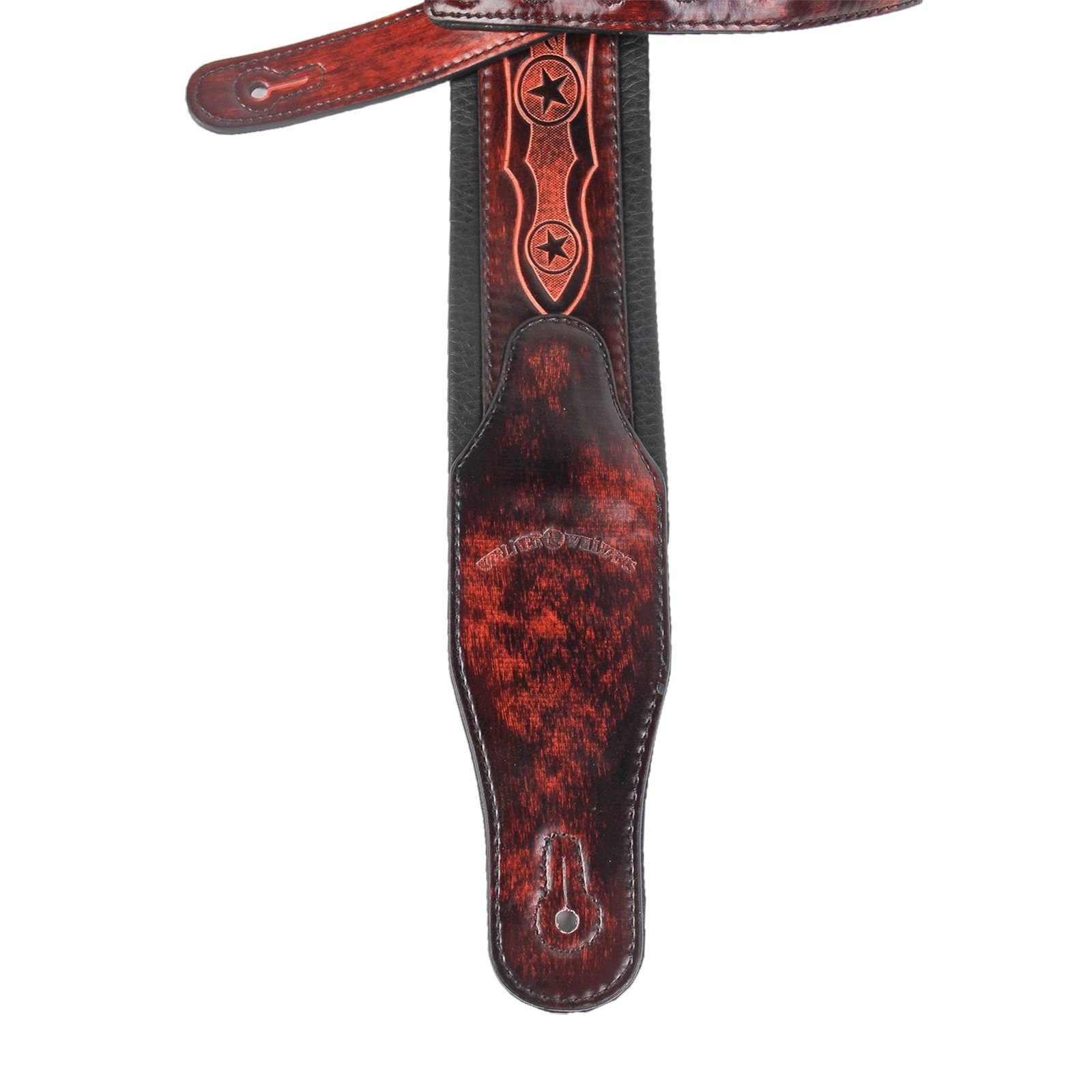 Walker & Williams GB-162 negro Cherry acolchada correa para guitarra con hojas de roble y Texas Star