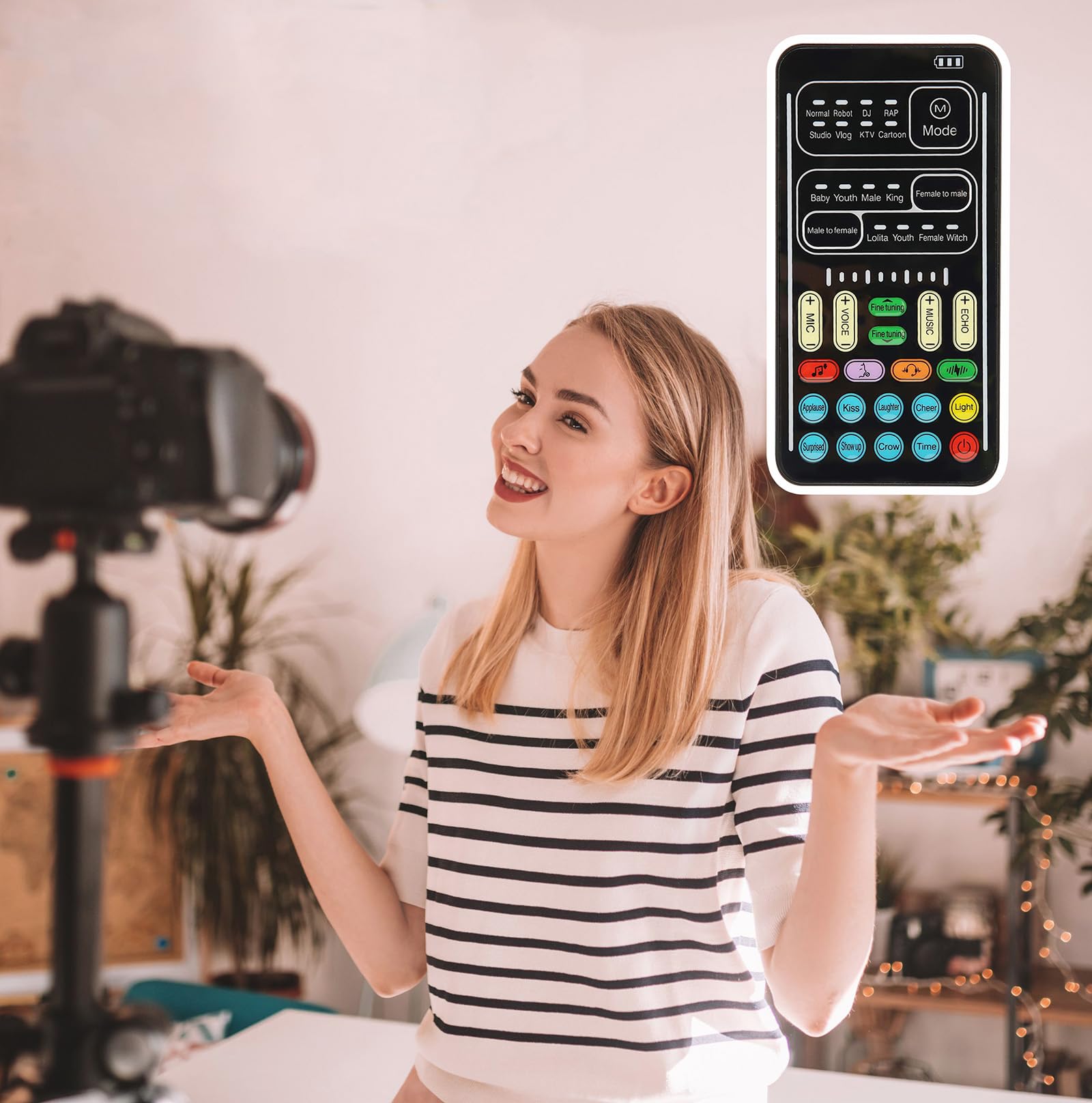Mini Cambiador de Voz, Tarjeta de Sonido Multifuncional con 8 Diferentes Efectos de Cambio de Sonido Luces Frías Pantalla de Encendido Pequeño para PS4 PC Ordenadores Teléfono Móvil