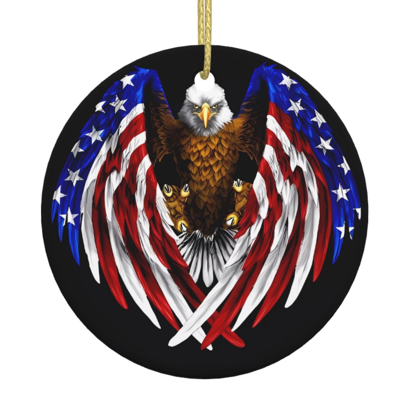 USA Flag Patriotic Eagle Printed Christmas Tree Ceramic Ornaments Holiday Decoration Christmas Unique Pendant for Christmas Party