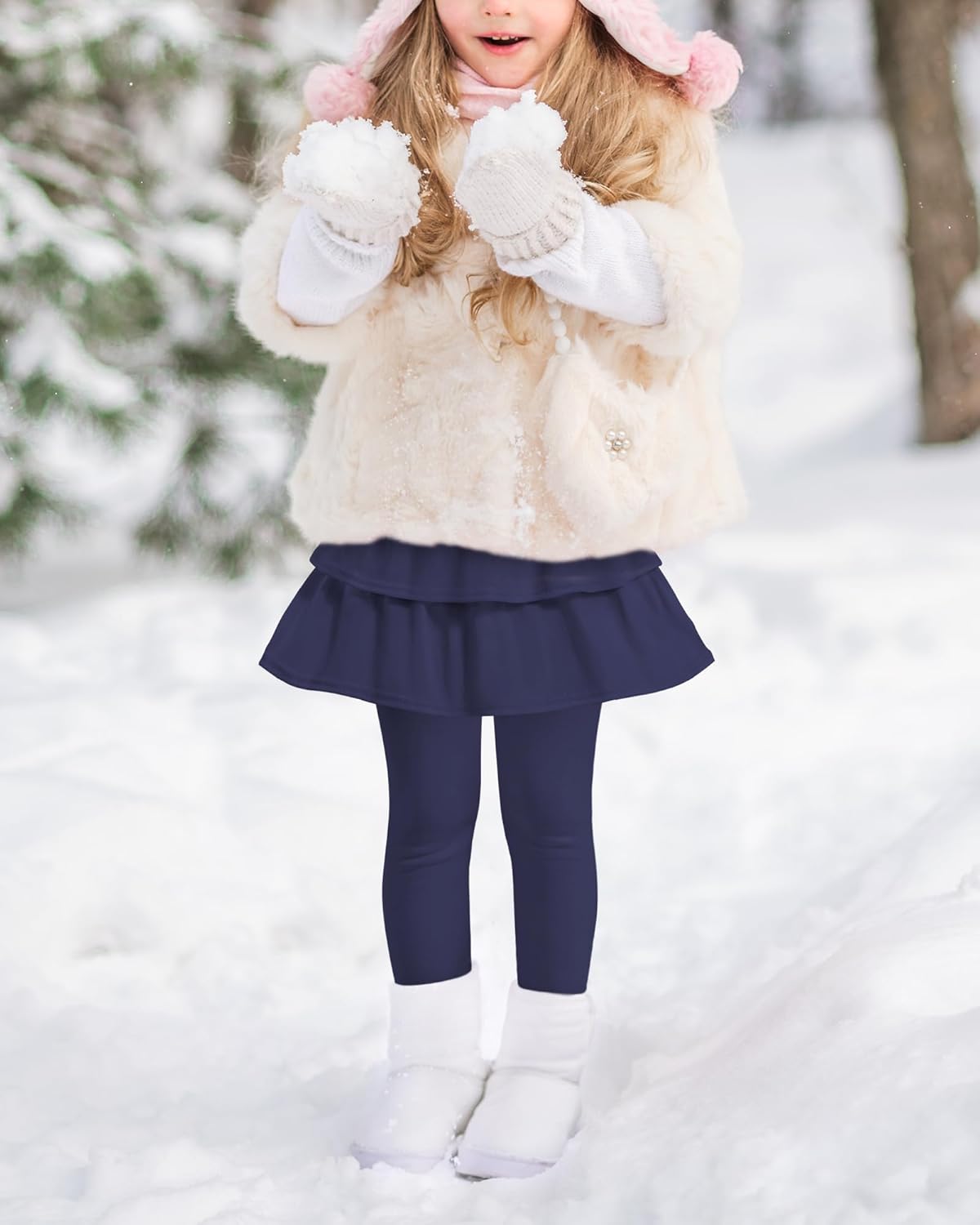 Auranso Girls Fleece Lined Leggings with Skirt Kids Winter Warm Tutu Pants 4-14 Years - Image 7