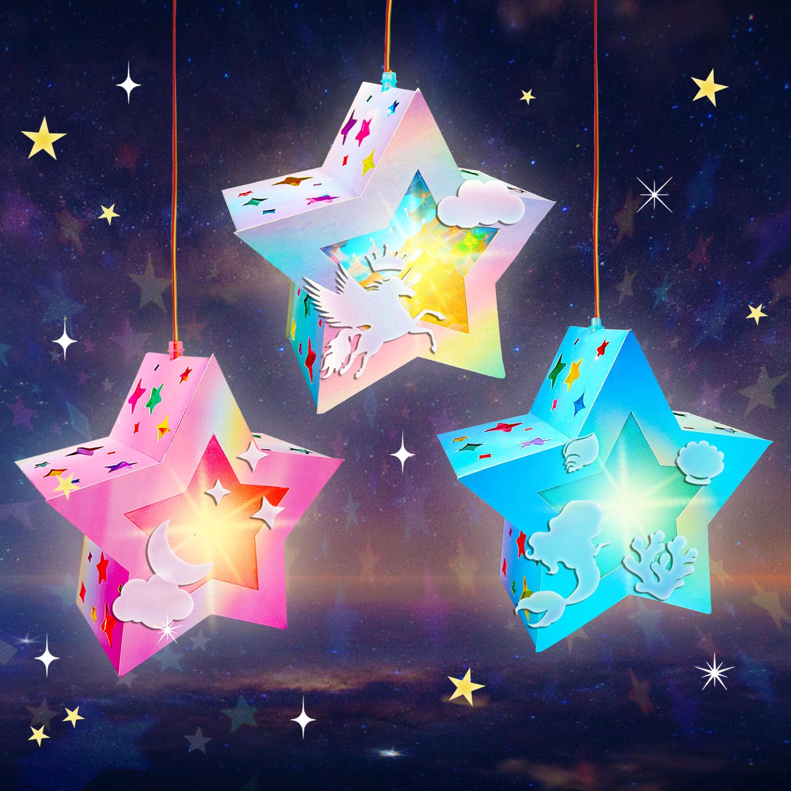 Laternen Bastelset Für Kinder – 5 Stück, 19x14x14 Cm, Inkl. Papier, LED-Lichter & Zubehör
