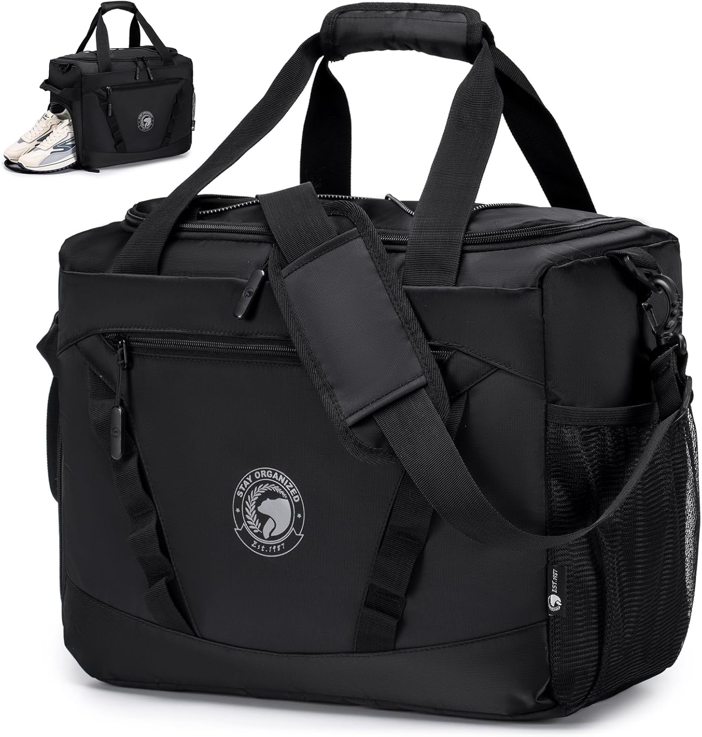 BAGROUPS Wizzair Airplane Hand Luggage 40 x 30 x 20 cm Waterproof Travel Cabin Bag for Men and Women with Compartments Shoes and Wet Duffel Bag Gym Bag for Fitness Weekend, Black, Modern