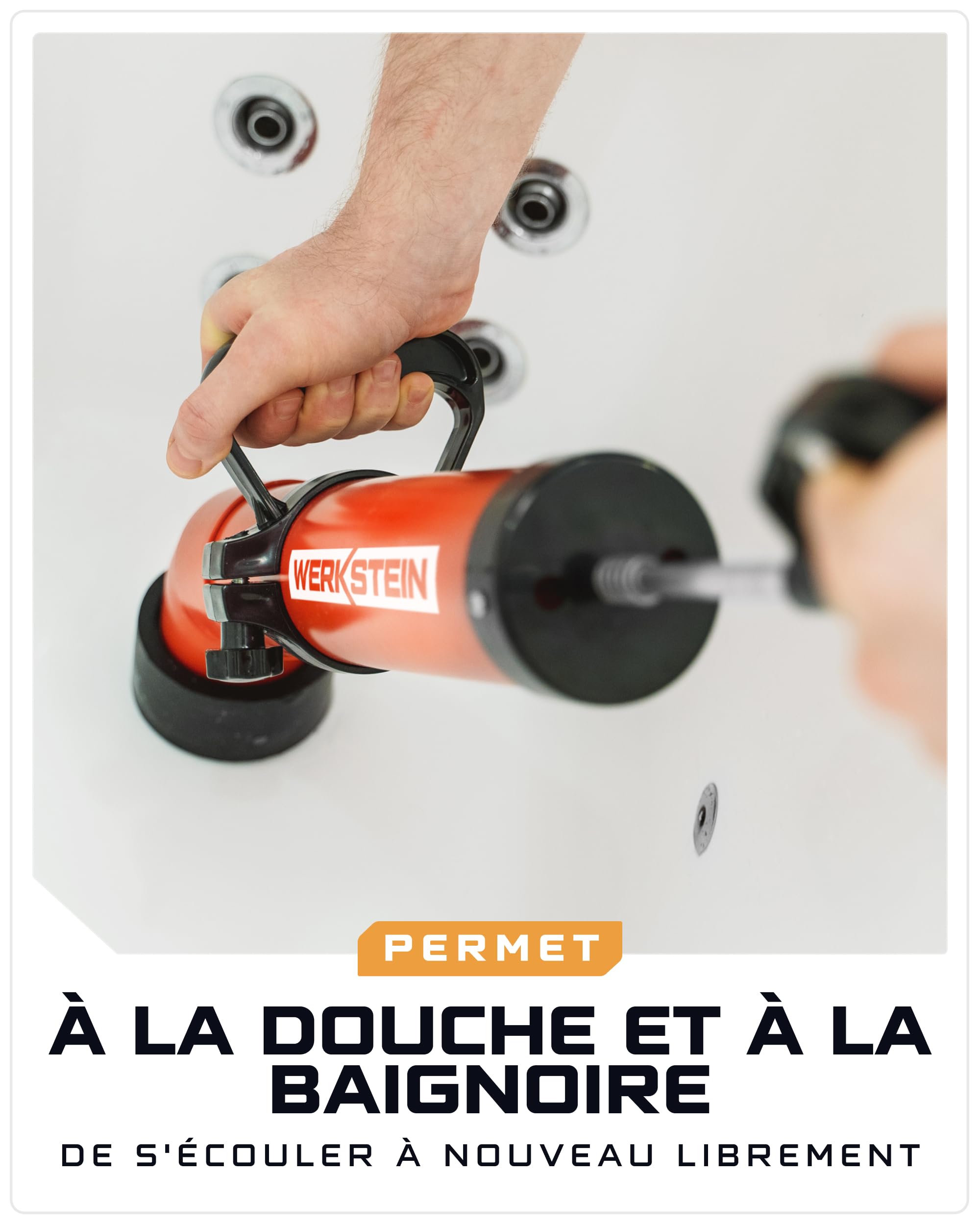 WERKSTEIN Pistolet à déboucher à air comprimé I Nettoyant déboucheur de haute qualité I Piston de pompe de vidange I Pour un nettoyage rapide et efficace des conduits I Avec 2 adaptateurs inclus