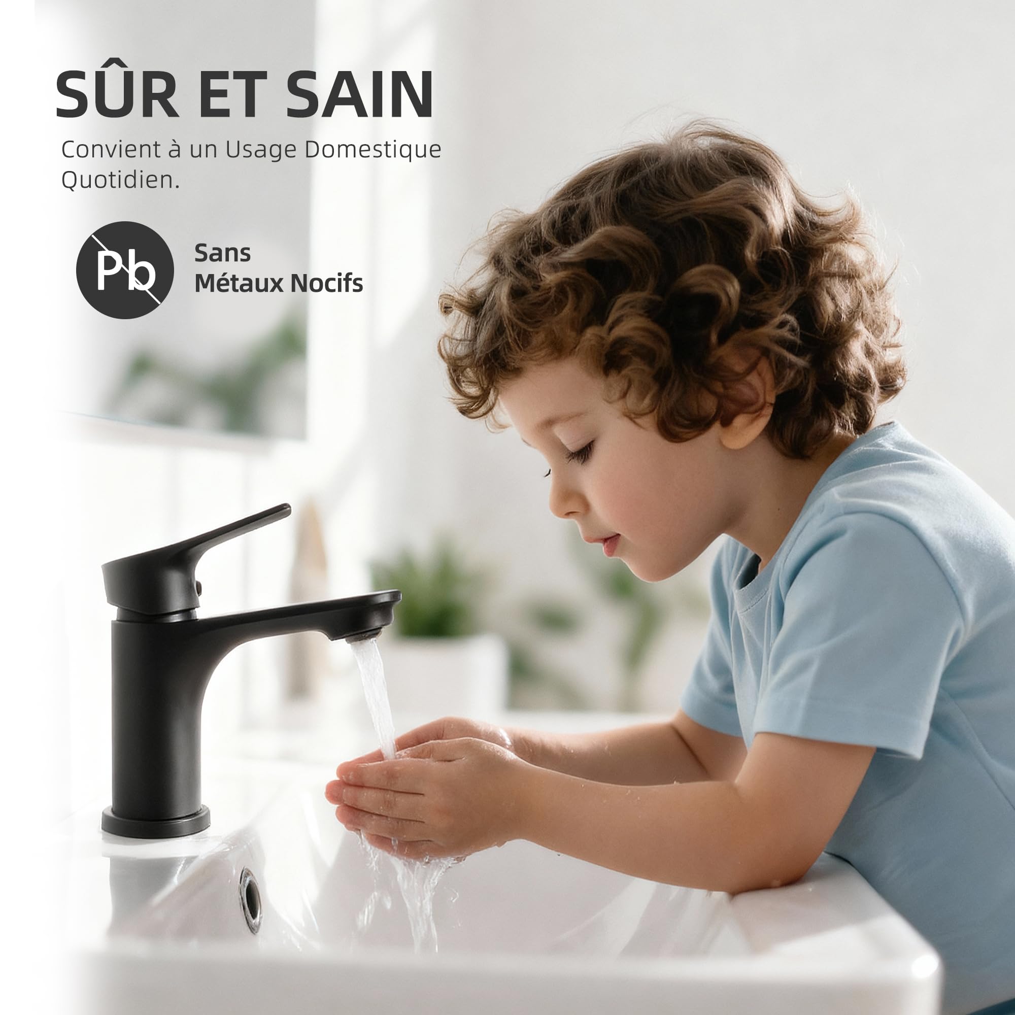 BELZ Robinet de Salle de Bain, Mitigeur de Lavabo Moderne - Laiton, Économiseur D'Eau et Durable, Noir