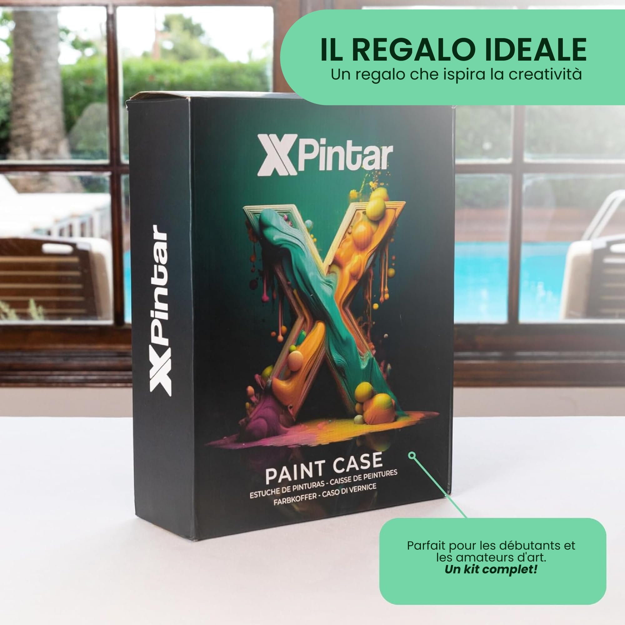 Kit pittura acrilica 34 pezzi cavalletto valigetta legno portatile 24 tubi 12 ml colori vivaci tela 24 x 30 cm 6 pennelli, spatola set completo adulti bambini principianti arte regalo creativo