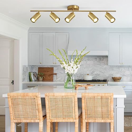 Miniatura 4 de BOKT Iluminación LED de 5 luces LED para techo dorado moderno de 5 vías Iluminación de punto interior Iluminación de mediados de siglo Vintage