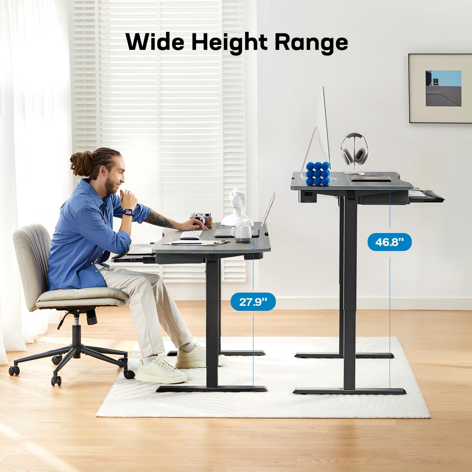 HUANUO Standing Desk Adjustable Height 55 x 24 Electric Stand Up Desk for Home Office with Large Keyboard — view 5