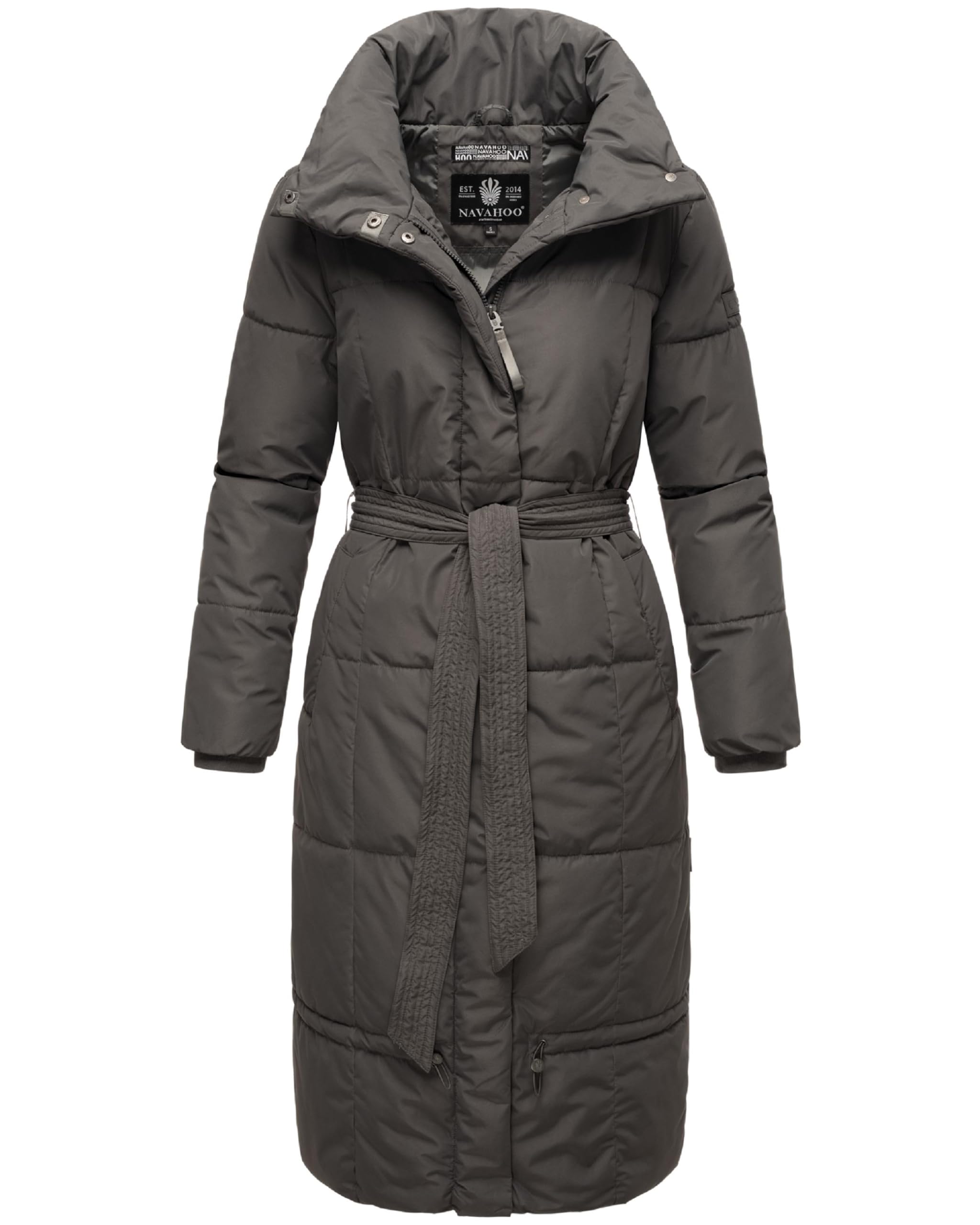 Navahoo Women's Anthracite Mirenaa Winter Coat Warm Quilted Coat Extra Long With Belt S-Xxl, M