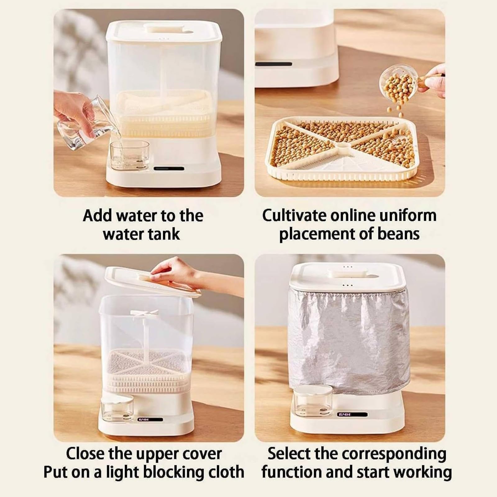 Germoir Automatique pour la Culture de Haricots, 3 Couches, Appareil Intelligent pour la Maison, avec réservoir d'eau de 1,5 L, pulvérisation automati