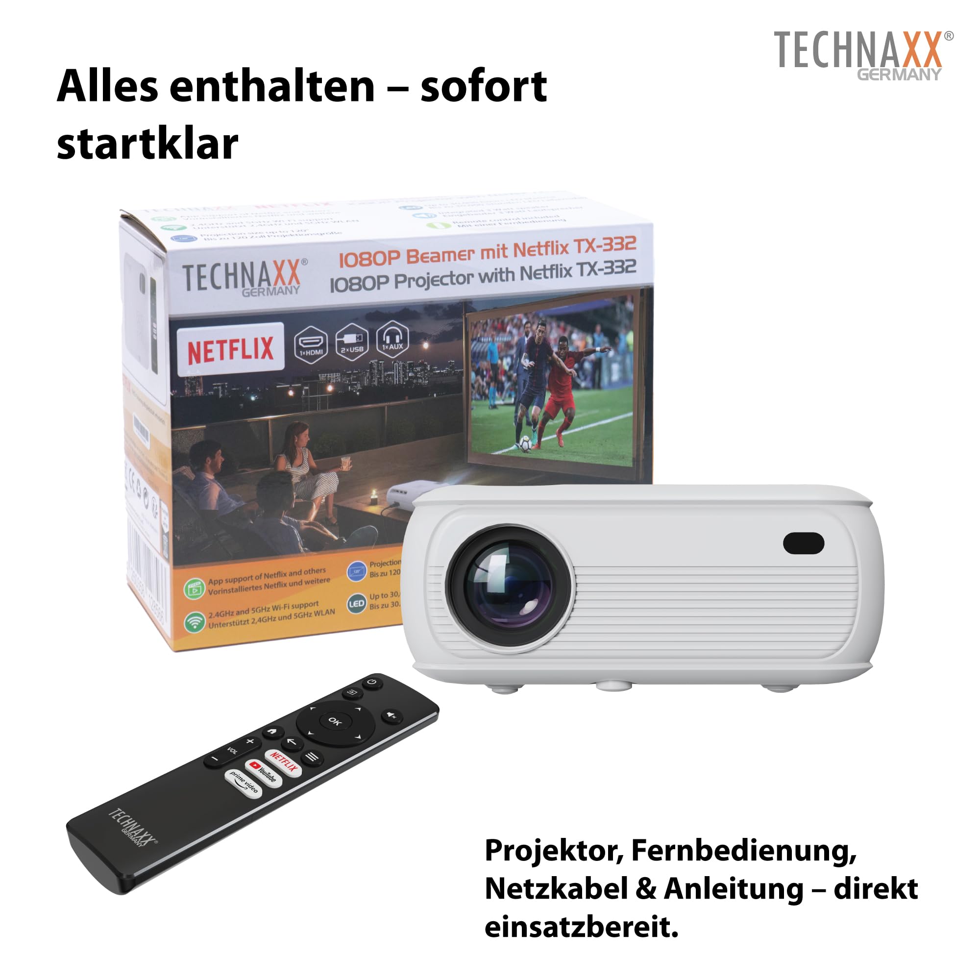 technaxx Beamer TX-332 – Native 1080P Full HD Projektor mit offizieller Netflix Lizenz – Bild – 200 ANSI Lumen – WLAN & Bluetooth – HDMI USB – Lautsprecher – LED 30.000h – Mini Smart-Projektor – Bild 8