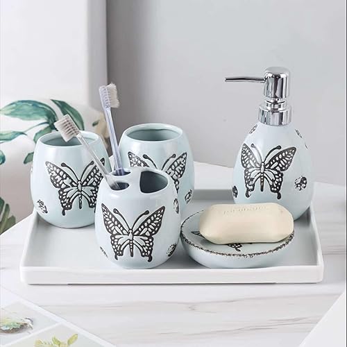 Miniatura 2 de Dispensador de jabón de vidrio con bomba amplia, juego de accesorios de baño, accesorios para baño, regalo de cerámica contiene vaso de cepillo de