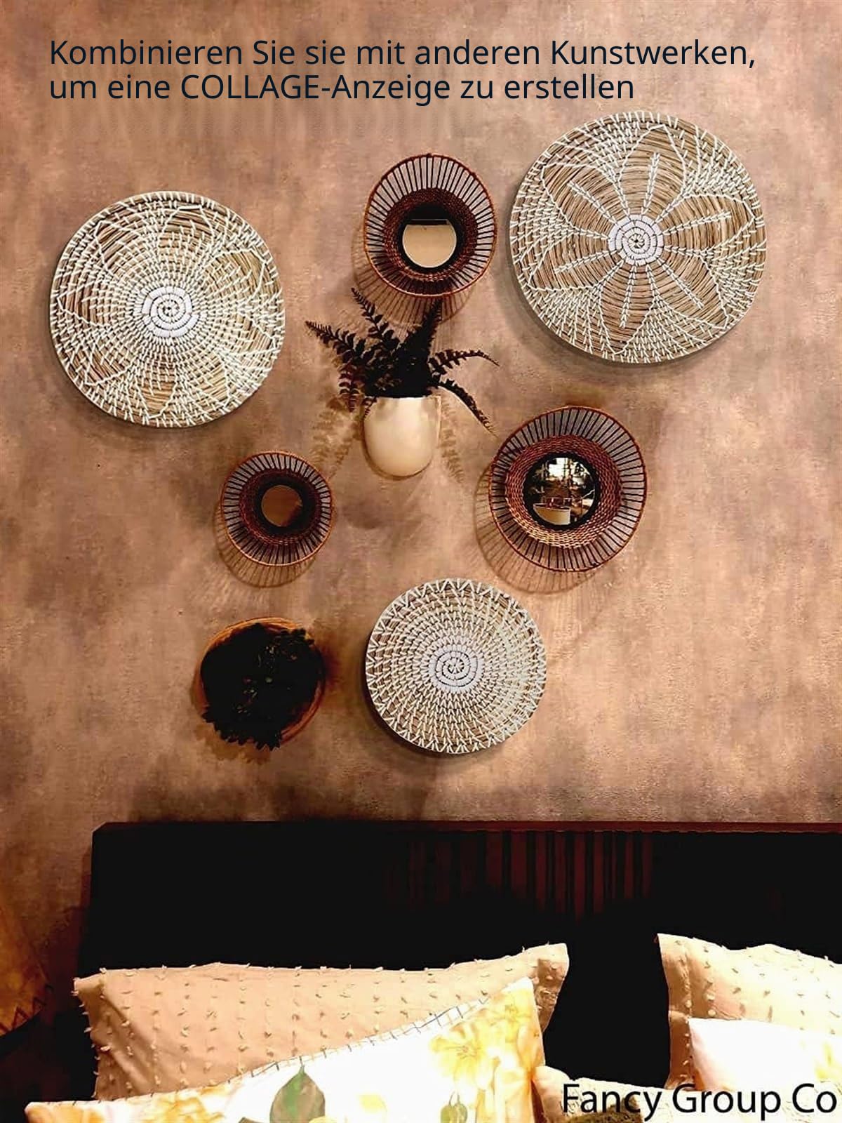 Hängende Gewebte Wandkorb-Dekoration, Set Mit 3 Runden Seegras-hängenden Natürlichen Gewebten Flachen Körben, Handgefertigte Runde Boho-Wandkorb-Dekoration For Wohnzimmer Schlafzimmer