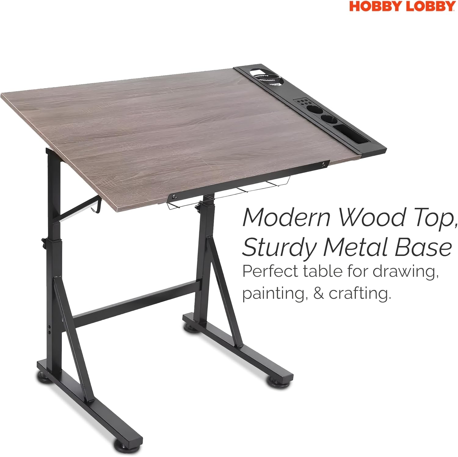 Curate + Colour Multimedia Wood Art Table for Adults - Sturdy & Adjustable Drafting Table w/ 3 Drawers, Pencil Cup, Tray & More - Freestanding & Easy to Assemble Paint Table - Versatile Art Tables