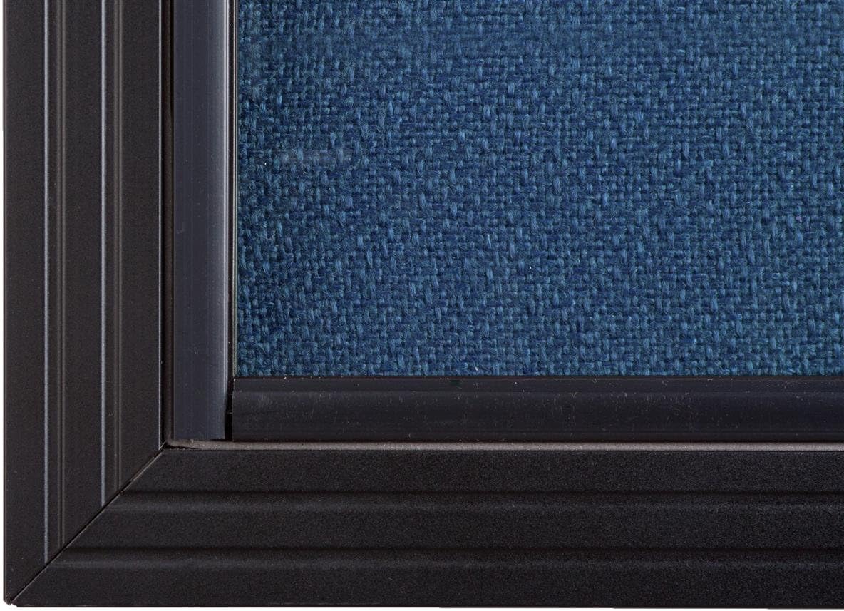 Locking Bulletin Board, 48 x 36 Inch, Blue Fabric, Sliding Glass Doors