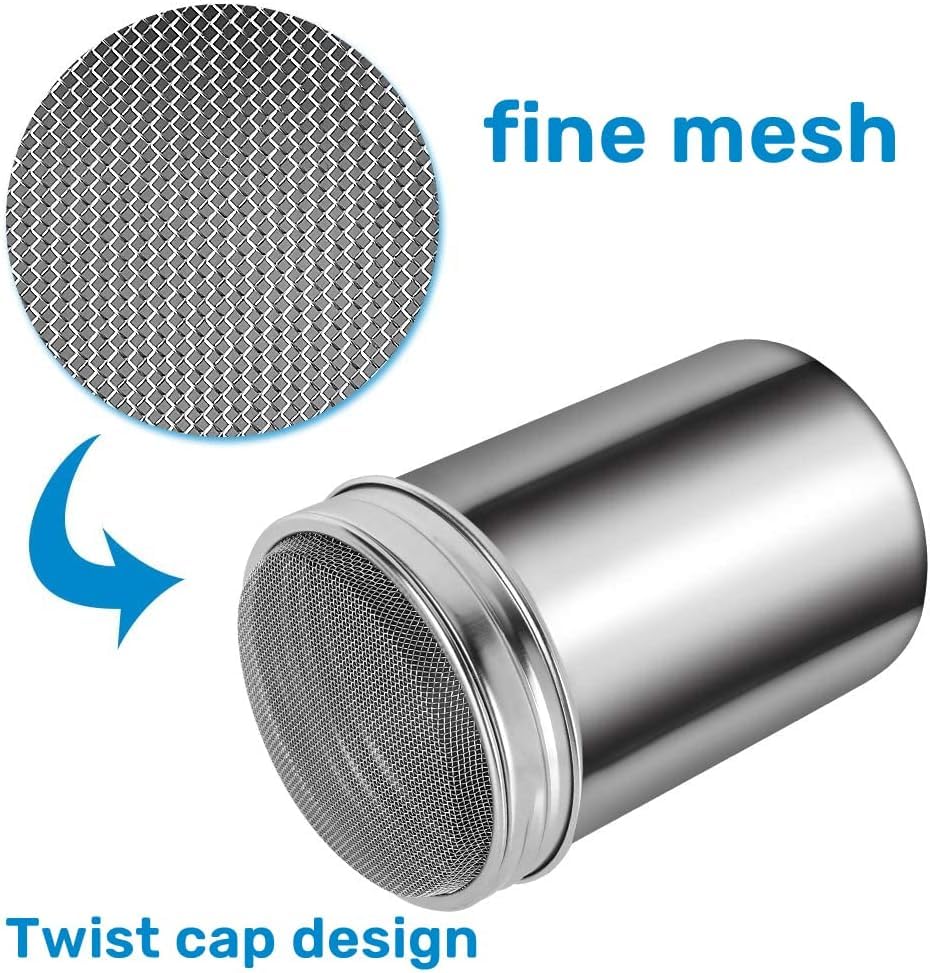 Taluka Stainless Steel Powder Shaker with Lid Kitchen Sprinkler Flour Sifter Dredger Coco Shaker 250 ML Silver Pack of 1 2