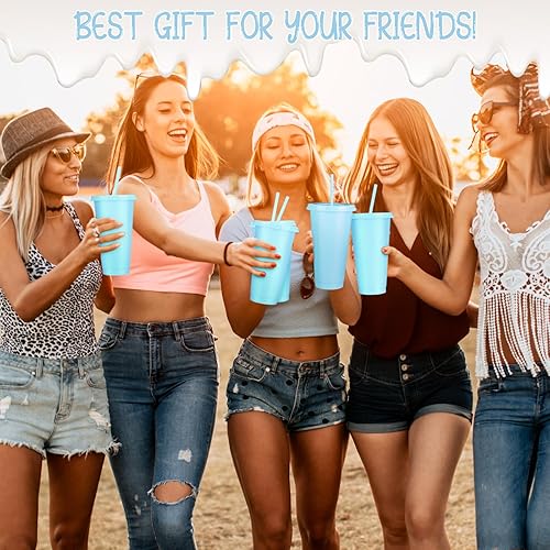 Miniatura 4 de 24 vasos pastel a granel de plástico de 24 onzas con tapas y pajitas, botella de agua reutilizable a granel, taza de viaje para café helado, tazas