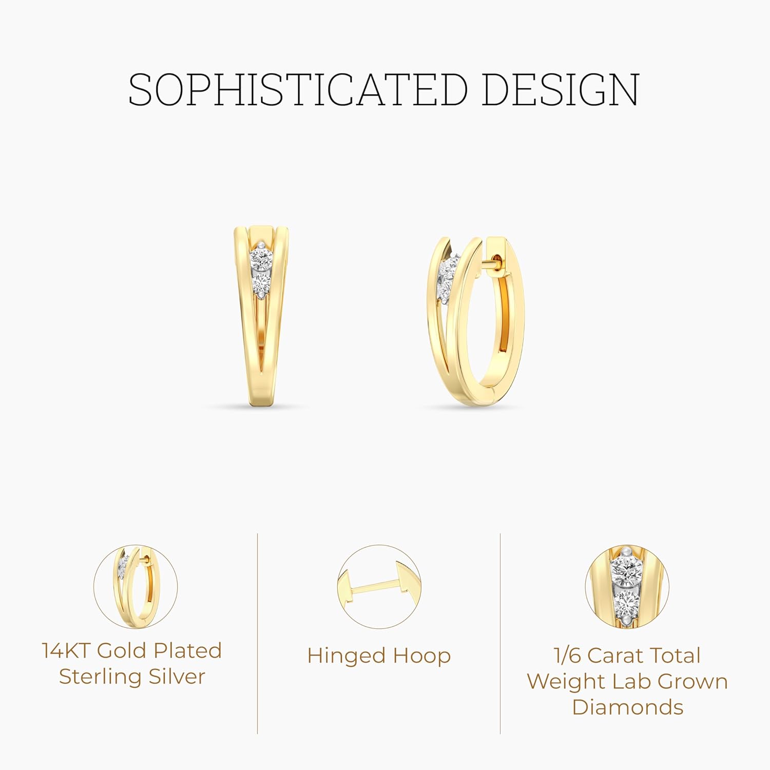 Itsy Bitsy by Gilded 14KT Gold Plated Sterling Silver Diamond Hoop Earrings, 1/6 CTTW, SI1 F-Color Lab Grown Diamond