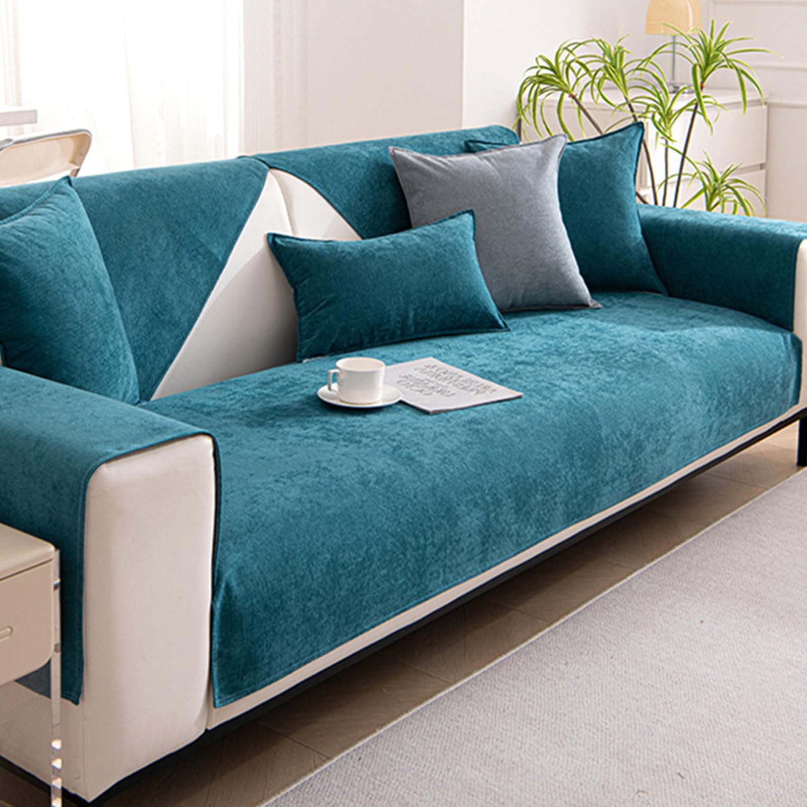 Housse de canapé d'angle chenille antidérapante au tissage noble